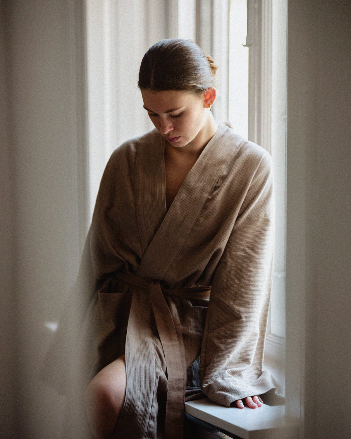 Nami Organic Cotton Kimono Robe / Stone