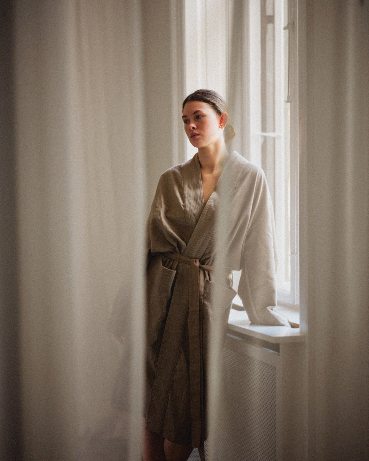 Nami Organic Cotton Kimono Robe / Stone